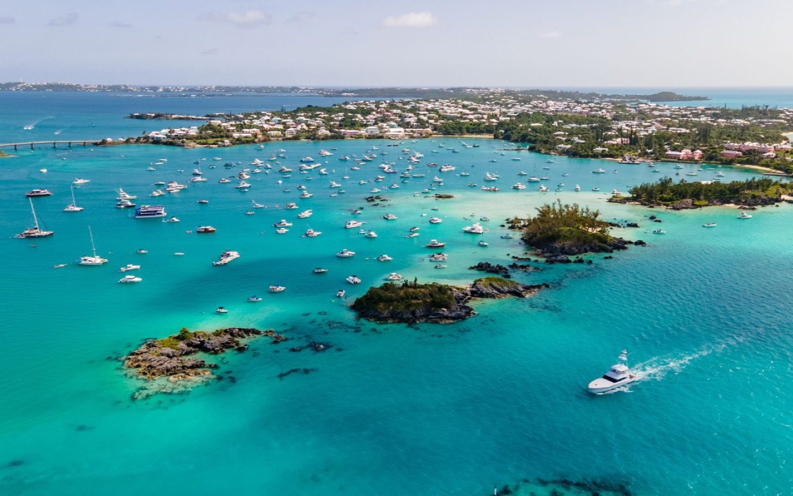 Boats moored in a sheltered Bermuda sound.