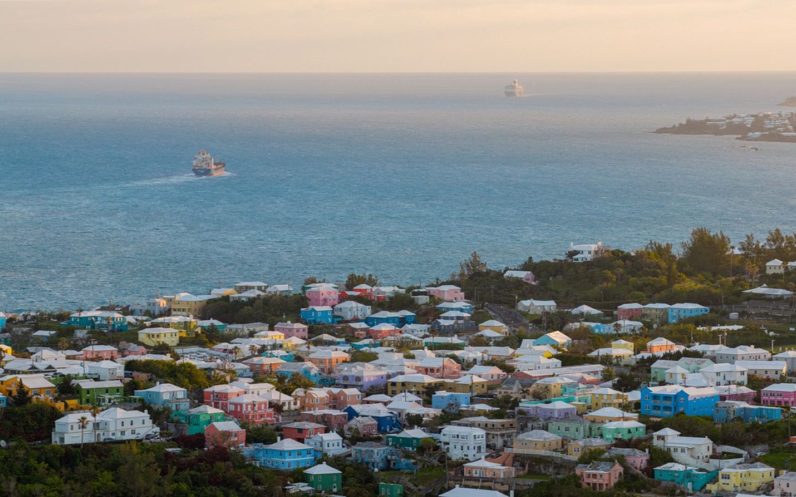 Colourful homes on a Bermuda hillside.
