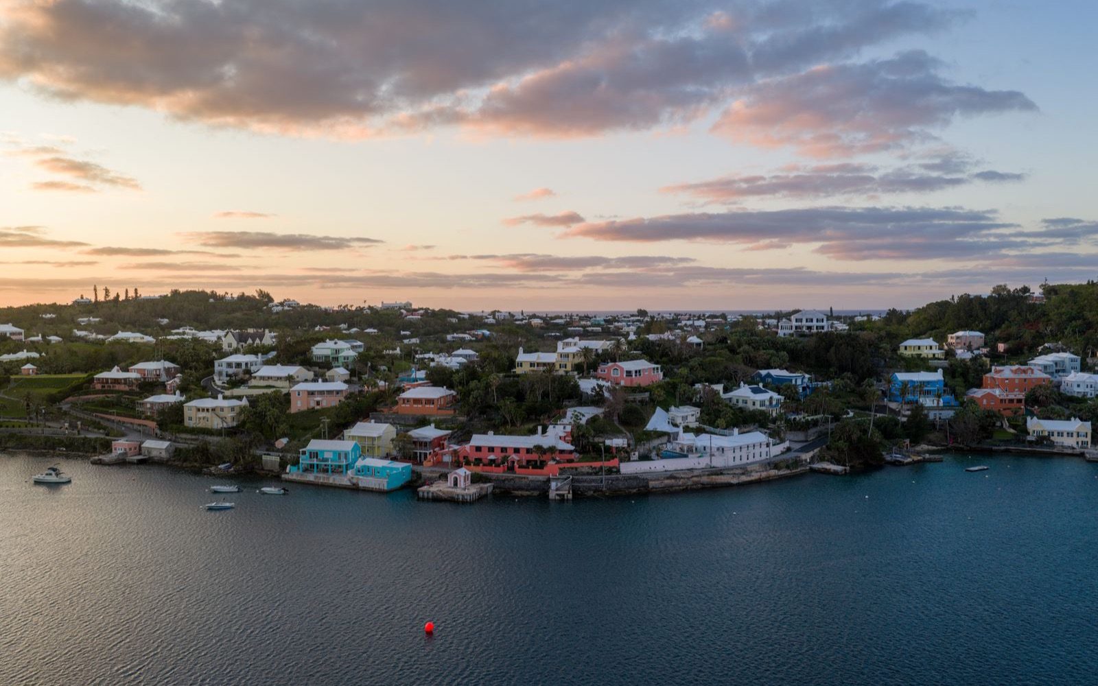 The Bermuda coastline at sunset.