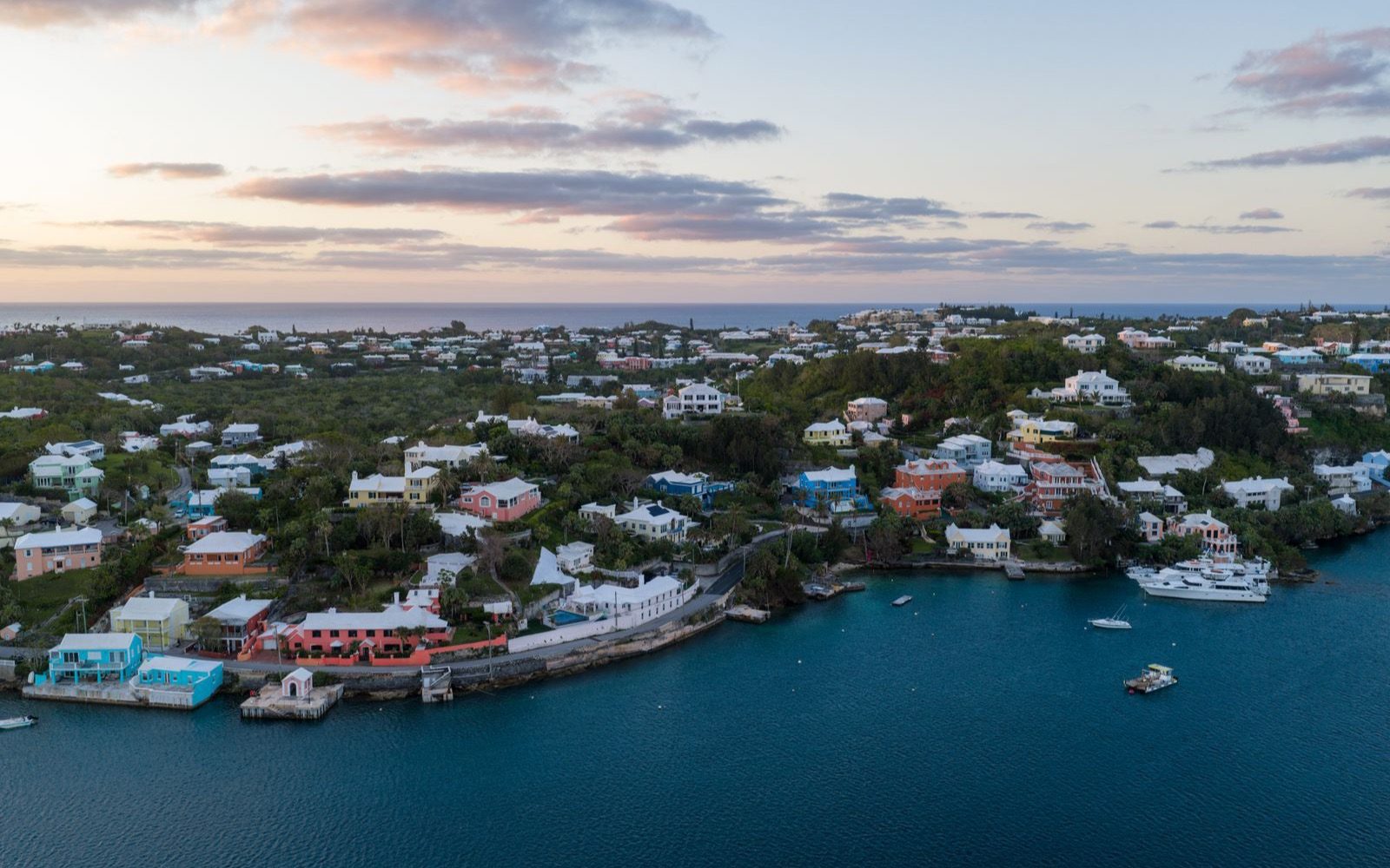 Bermuda's colourful houses along the shore.
