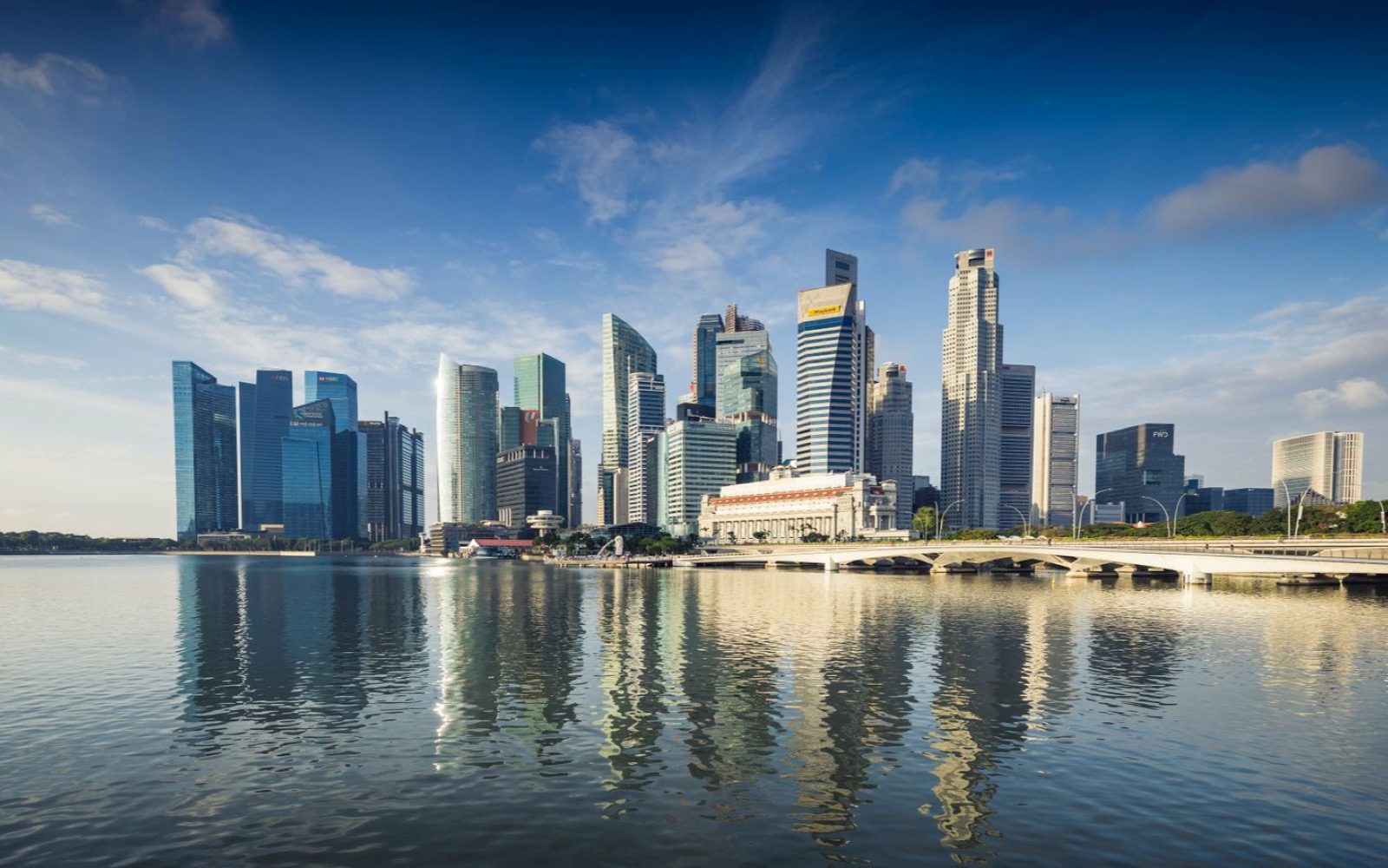 Singapore's skyline seen across Marina Bay.